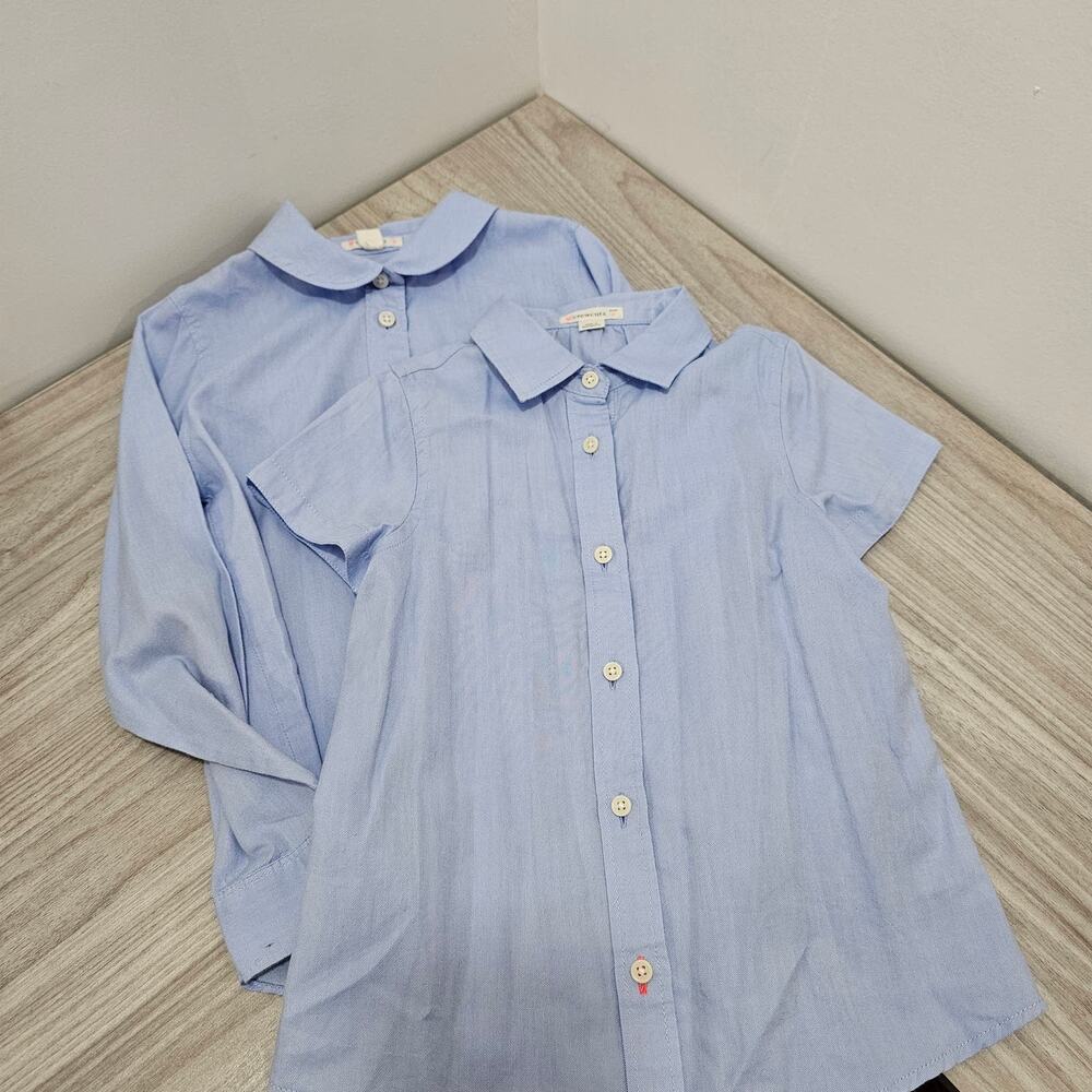 SET LOT 2 Crewcuts J. crew kids light blue button shirts short long collar kid 6